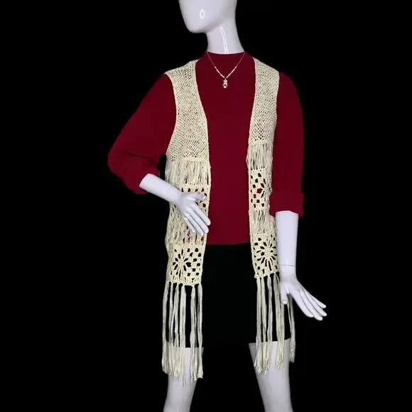 Forever 21 Crochet Open Cardigan Vest Size Small Beige - Picture 9 of 13